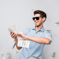 Happy man throwing money