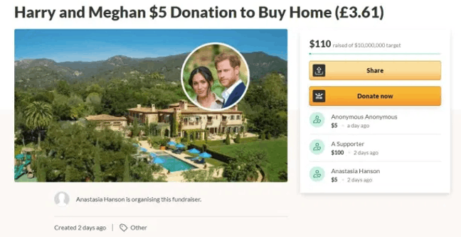 Harry and Meghan GoFundMe