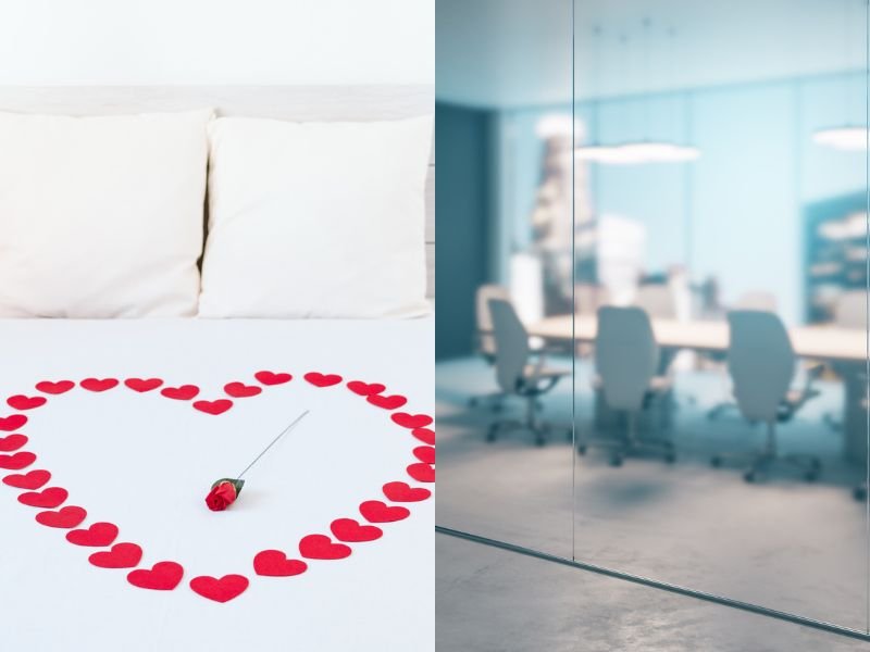 Bedroom and boardroom collage