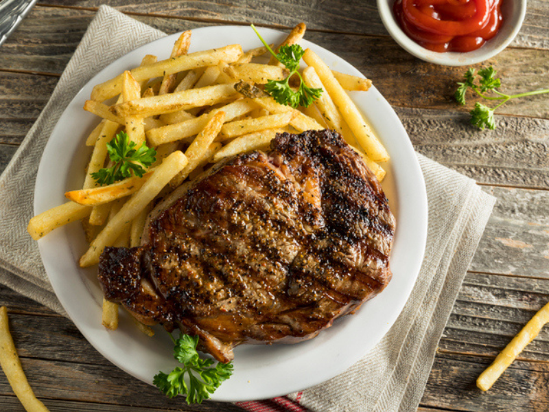 Hearty homemade steak and French fries