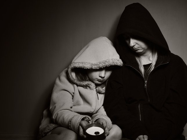 Homeless mother with her daughter