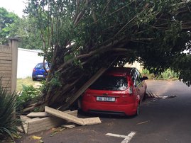 damaged car by storm