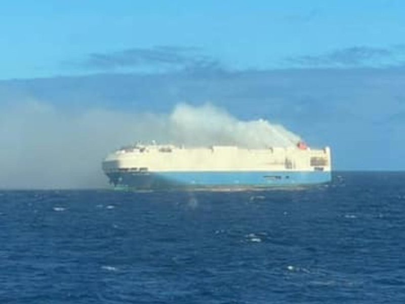 Cargo ship on fire