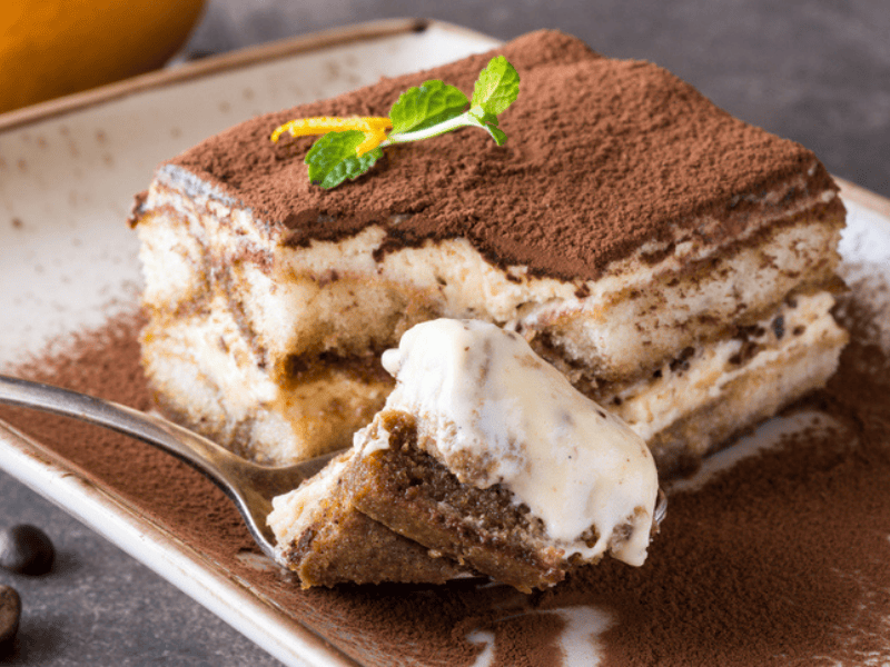 Italian dessert tiramisu with mascarpone cheese and espresso coffee