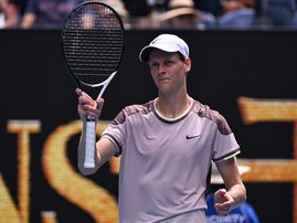 Jannik Sinner celebrates after first round win in Australian Open