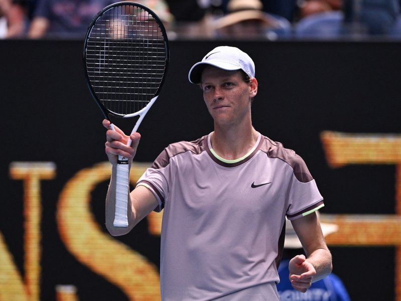 Jannik Sinner celebrates after first round win in Australian Open