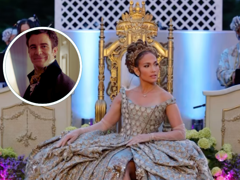 Jennifer Lopez sitting on a gold throne