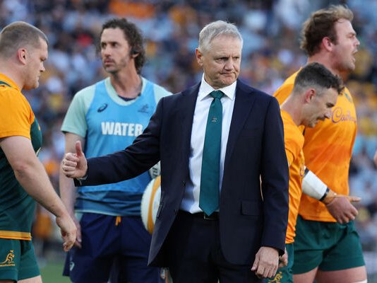 Australia head coach Joe Schmidt gestures during a warm up session ahead of the Rugby Championship