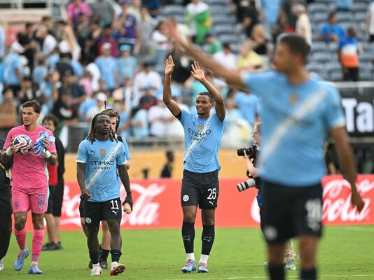 Manchester City Swiss defender Manuel Akanji greets the fans after winning the FIFA Club World Cup 2025 Group D football match between Italy Juventus