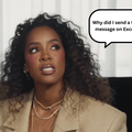 Kelly Rowland with long curly hair wearing a beige blazer