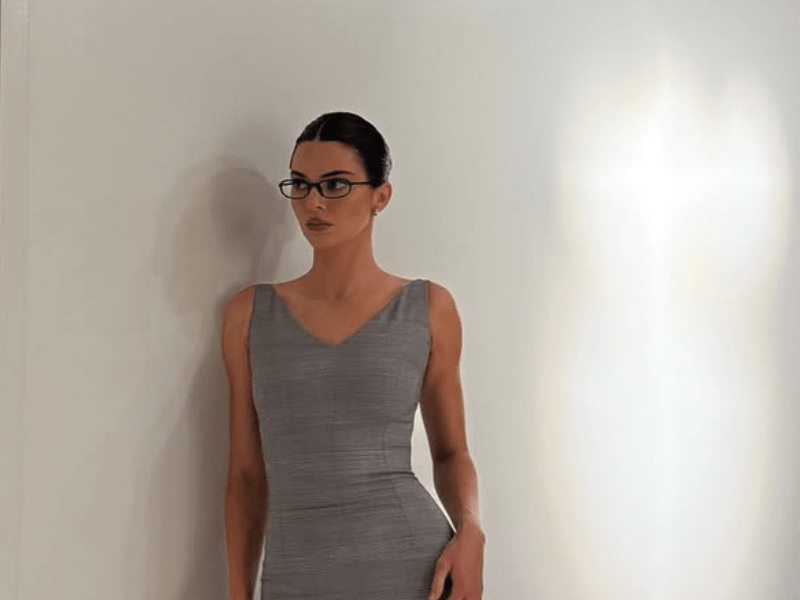 Kendall Jenner wearing reading glasses