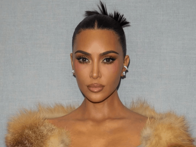 Kim Kardashian's hair pulled into a sleek updo