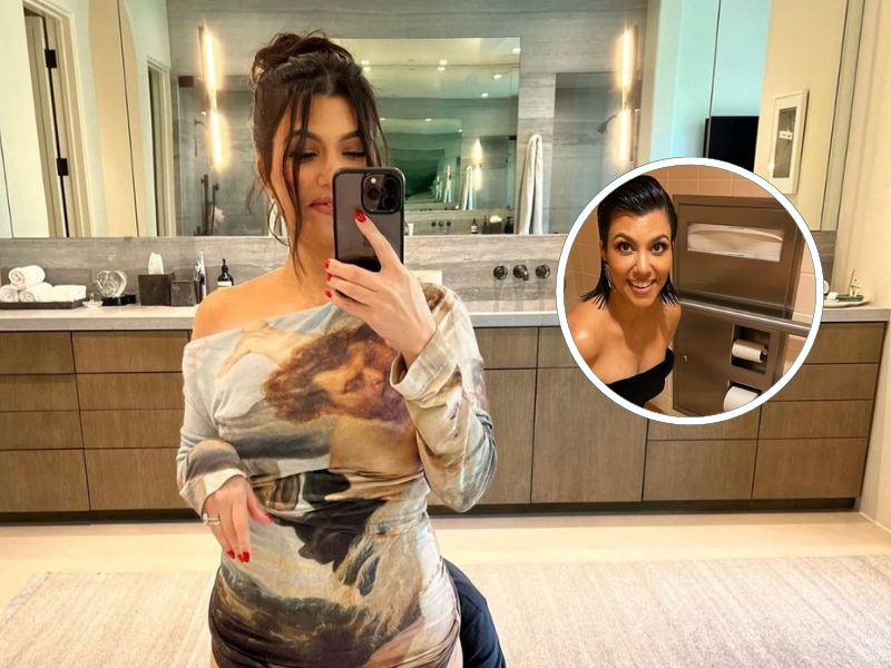 Kourtney Kardashian takes a selfie in the bathroom