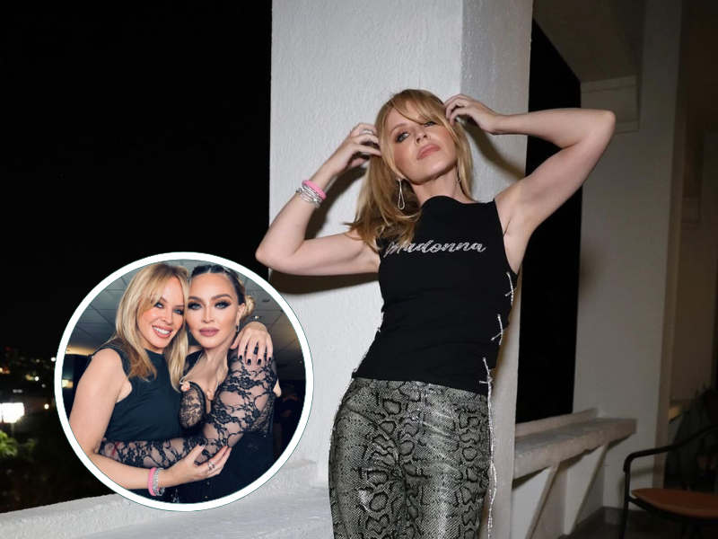 Kylie Minogue wearing a 'Madonna' tee