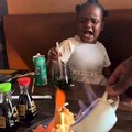 LITTLE GILR REACTING TO FLAMING FOOD