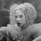 Black and white picture of Lady Gaga with curly hair