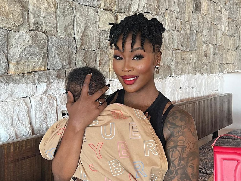 Lamiez Holworthy and her son