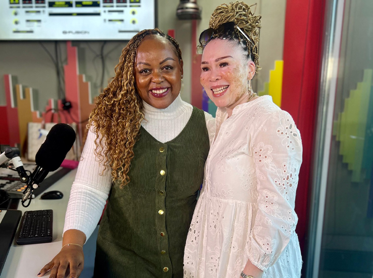 Leleti Khumalo with Carol Ofori in the ECR studios