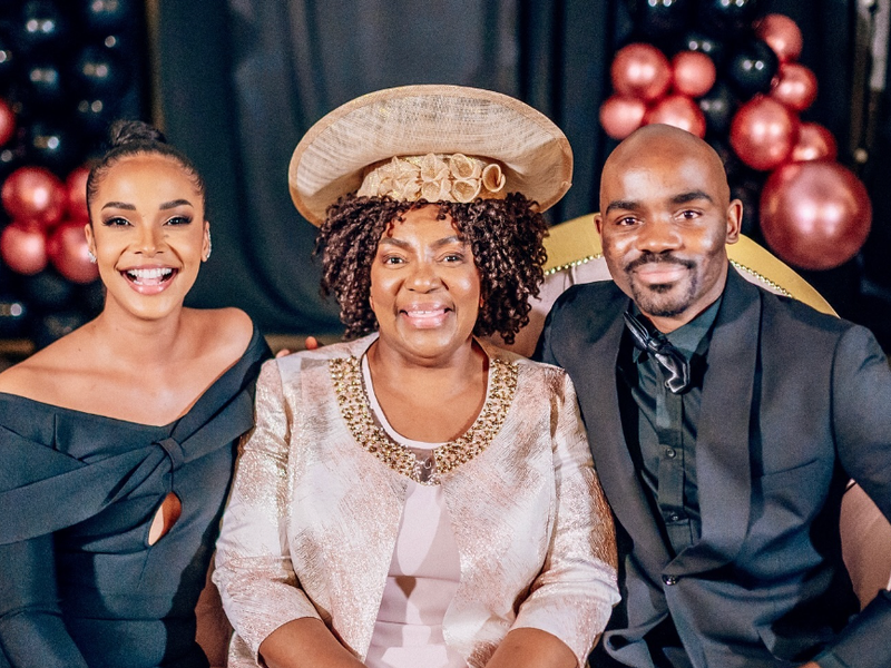 Liesl Laurie alongside mother inlaw and Musa Mthombeni