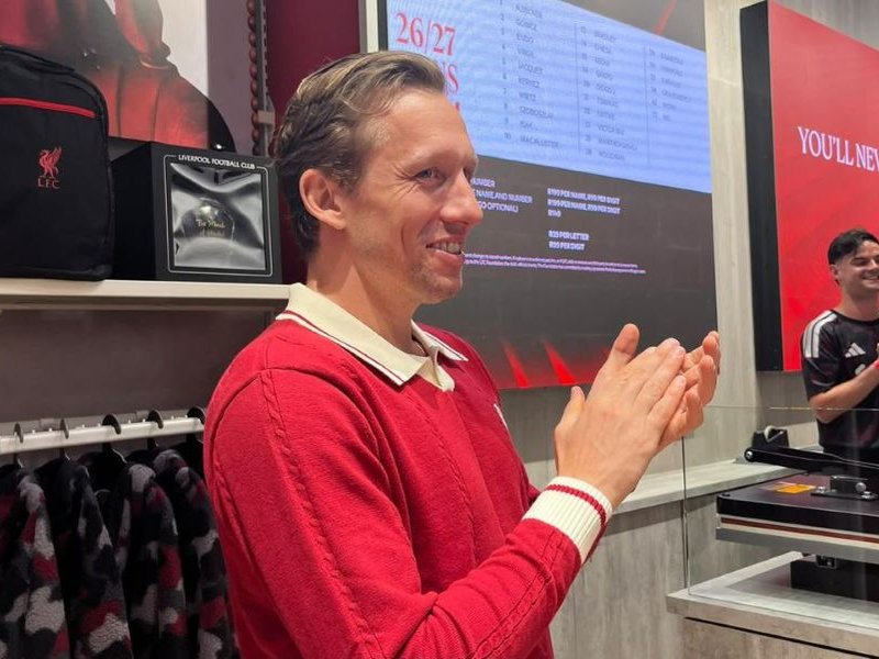 Former Liverpool midfielder Lucas at the opening of the new Liverpool FC store in Gateway