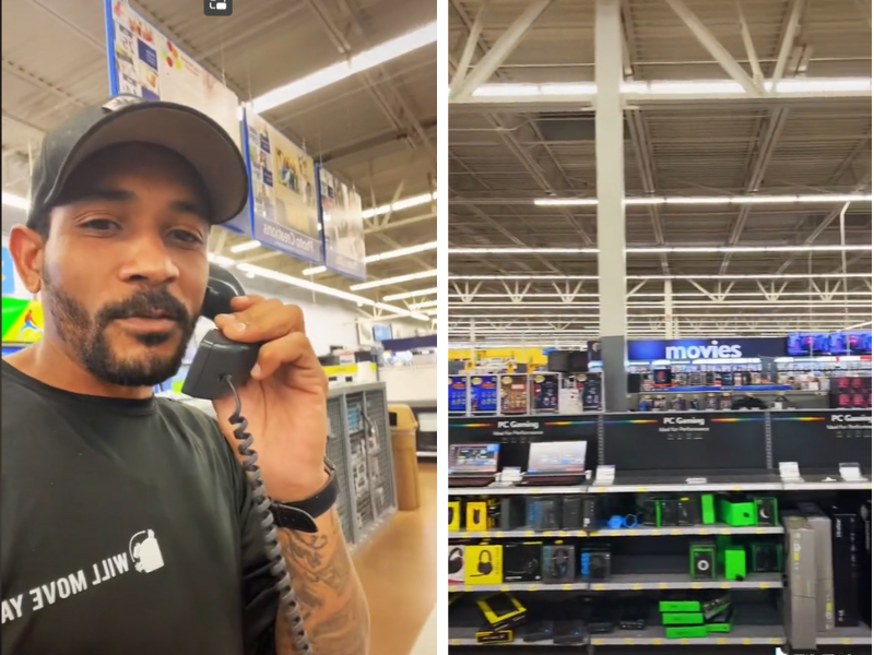 Man at store waiting for help from employee