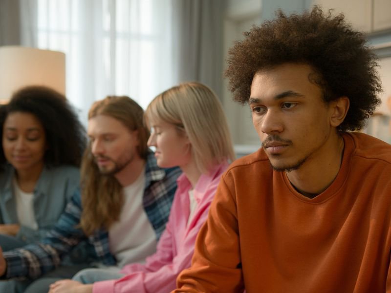 Man with friends not paying attention