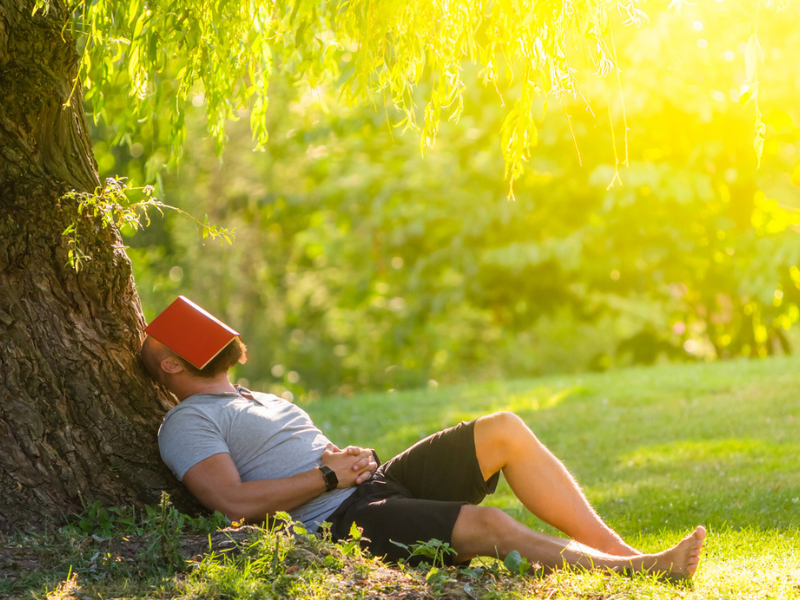 Man lying under tree