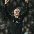 Manchester City striker Erling Haaland celebrates scoring against Fulham