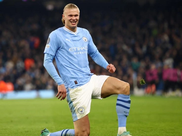 Manchester City's Erling Haaland  celebrates scoring against Young Boys