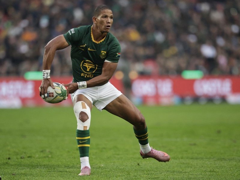 Springbok flyhalf Manie Libbok against Australia at Ellis Park in 2025