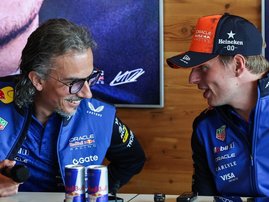 Red Bull team boss Laurent Mekies and Max Verstappen
