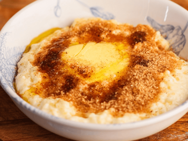 Bowl of melkos with sugar and butter