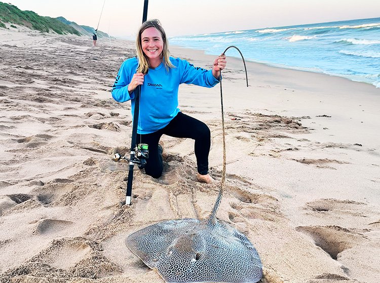Michaela Daniels with a honeycomb ray caught off Beachwood