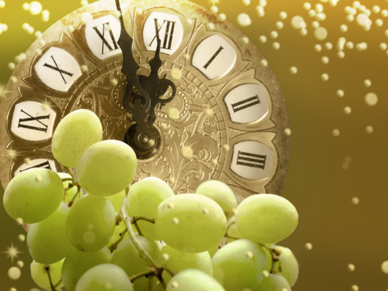 Midnight on New Years eve in Spain eating twelve grapes