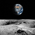 Moon surface with Earth in the background