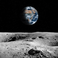 Moon surface with Earth in the background