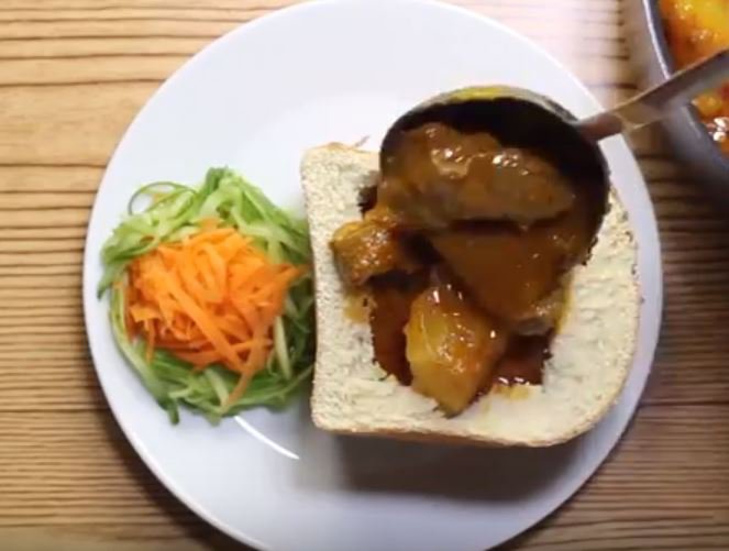 Mutton curry bunny chow