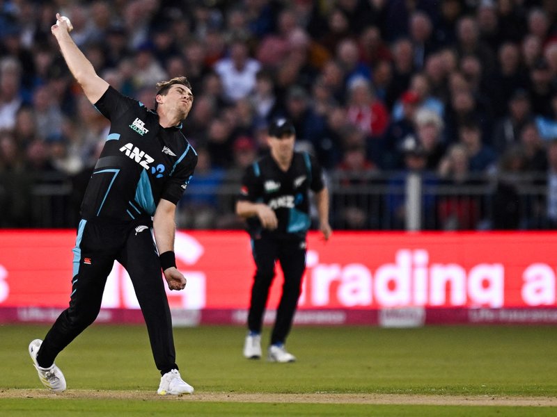 New Zealand's Tim Southee bowls during the first T20 international cricket vs England