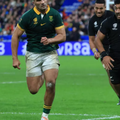 New Zealand fly-half Richie Mo'unga attacks in the 2023 Rugby World Cup