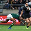 New Zealand’s Billy Proctor is tackled during the Rugby Championship Test match between New Zealand’s All Blacks and South Africa’s Springboks