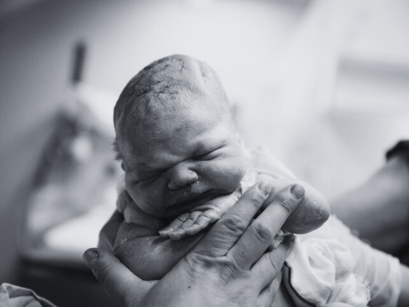 Newborn baby covered in vernix