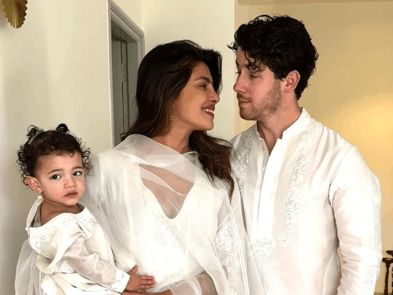 Nick Jonas and Priyanka Chopra with daughter Malti
