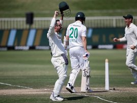 Proteas Anrich Nortje loses wicket in Test against Australia at Kingsmead