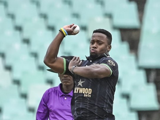 Hollywoodbets Dolphins star Okuhle Cele bowls in the 2023/24 One Day Cup