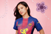 Olivia Rodrigo wearing a Barcelona Nike jersey