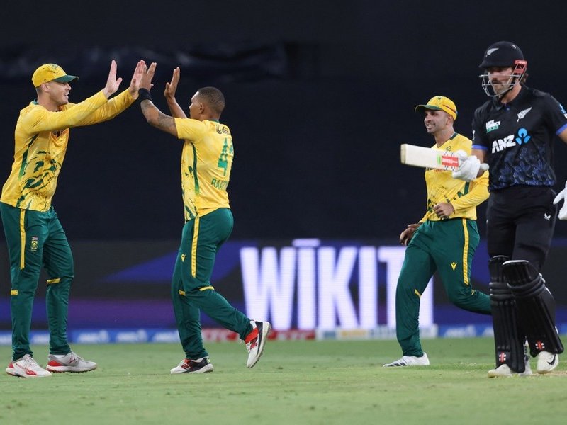 Proteas bowler Ottneil Baartman celebrates versus New Zealand