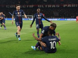 PSG forward Ousmane Dembele celebrates in Champions League