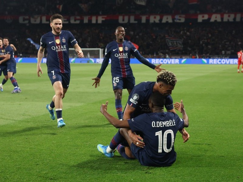 PSG forward Ousmane Dembele celebrates in Champions League