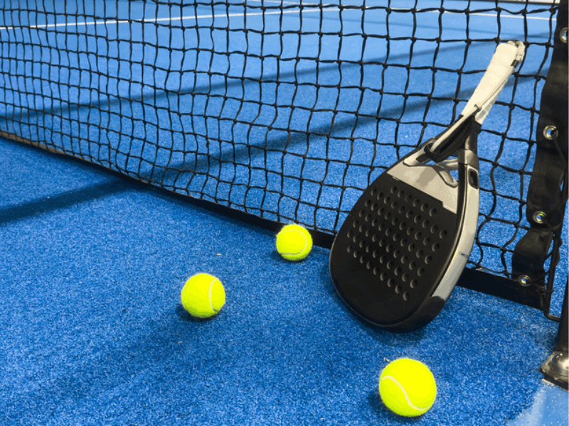 Padel tennis racket sport court and balls