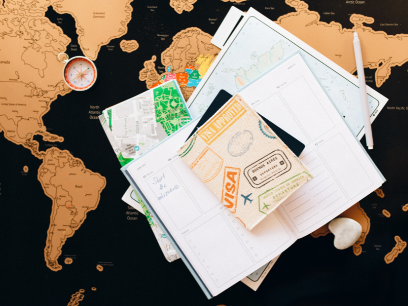 Passport on top of a planner